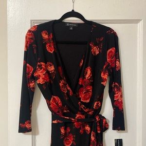 I.N.C Black Claudia RosesWrap Dress, M